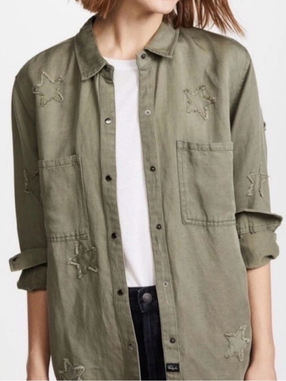 Rails Sage Marcel Embroidered Patchwork Linen Button Up Shirt